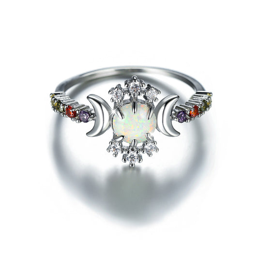 Women's Triple Moon Opal ring with Color Zirconia