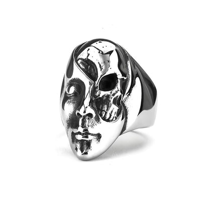 Vintage Solid Stainless Steel 3D Embossed Half Skull Face Punk Band Ring for Men