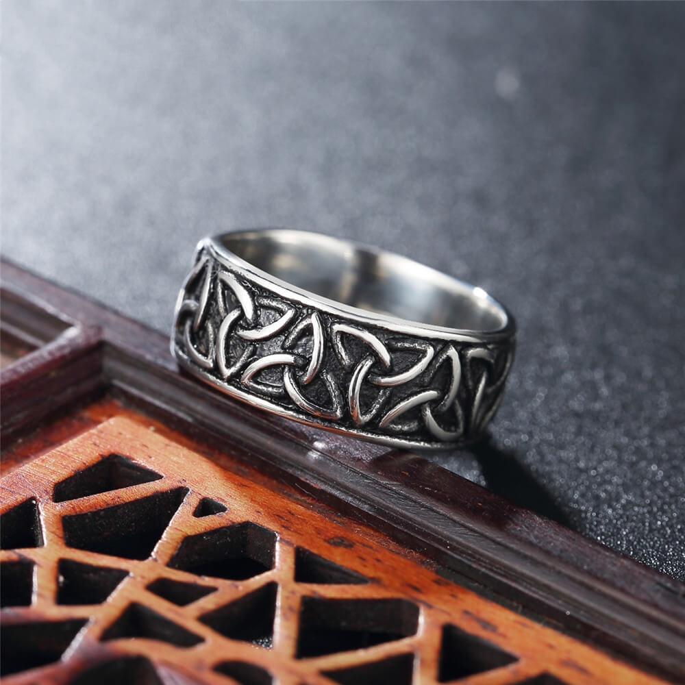 Vintage Solid Stainless Steel Celtic Triquetra Knot Wide Band Ring for Men
