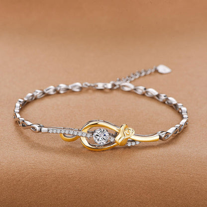Women's White & Gold Hollow Rose Shape Beating Shinny Bracelet