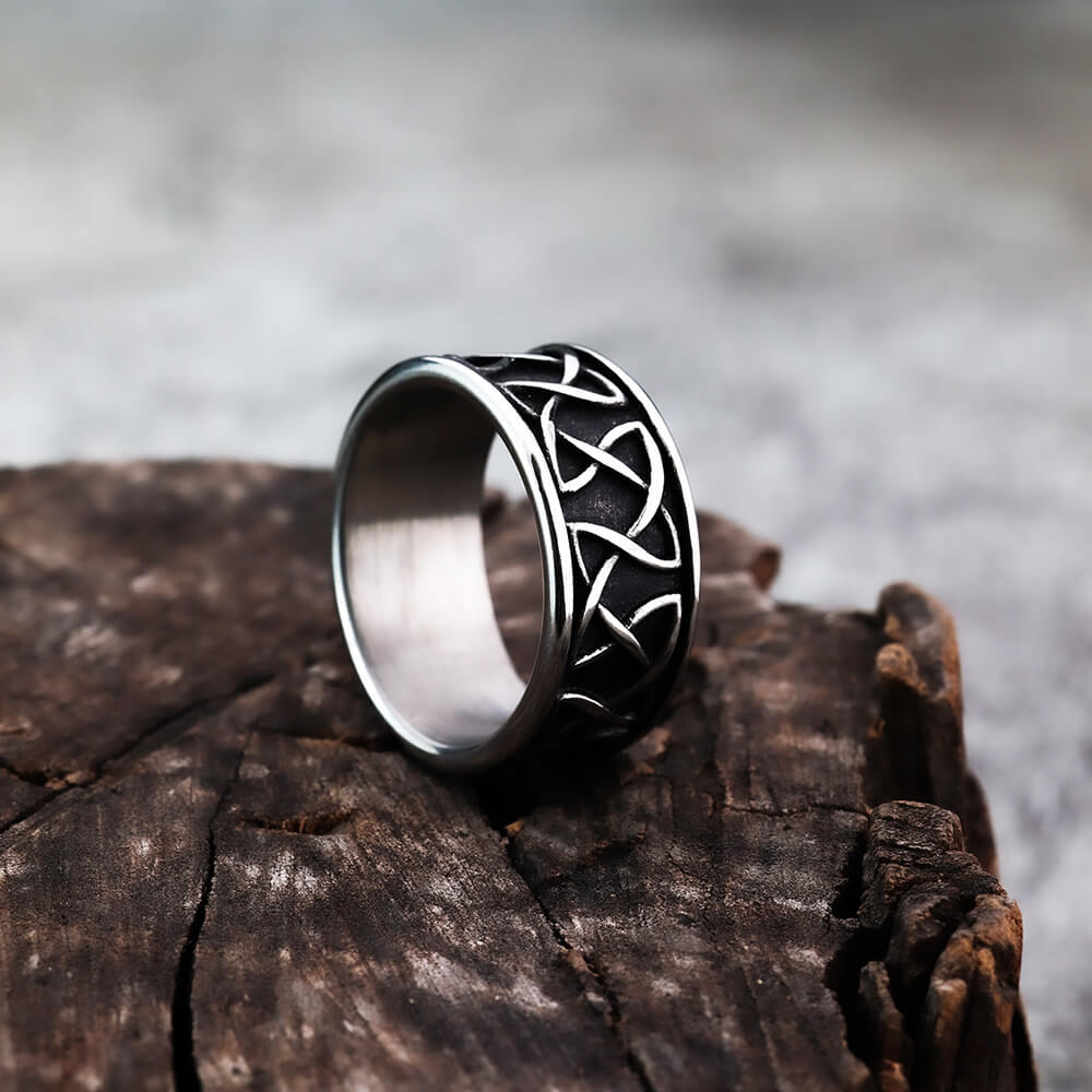 Vintage Solid Stainless Steel Celtic Triquetra Knot Wide Band Ring for Men