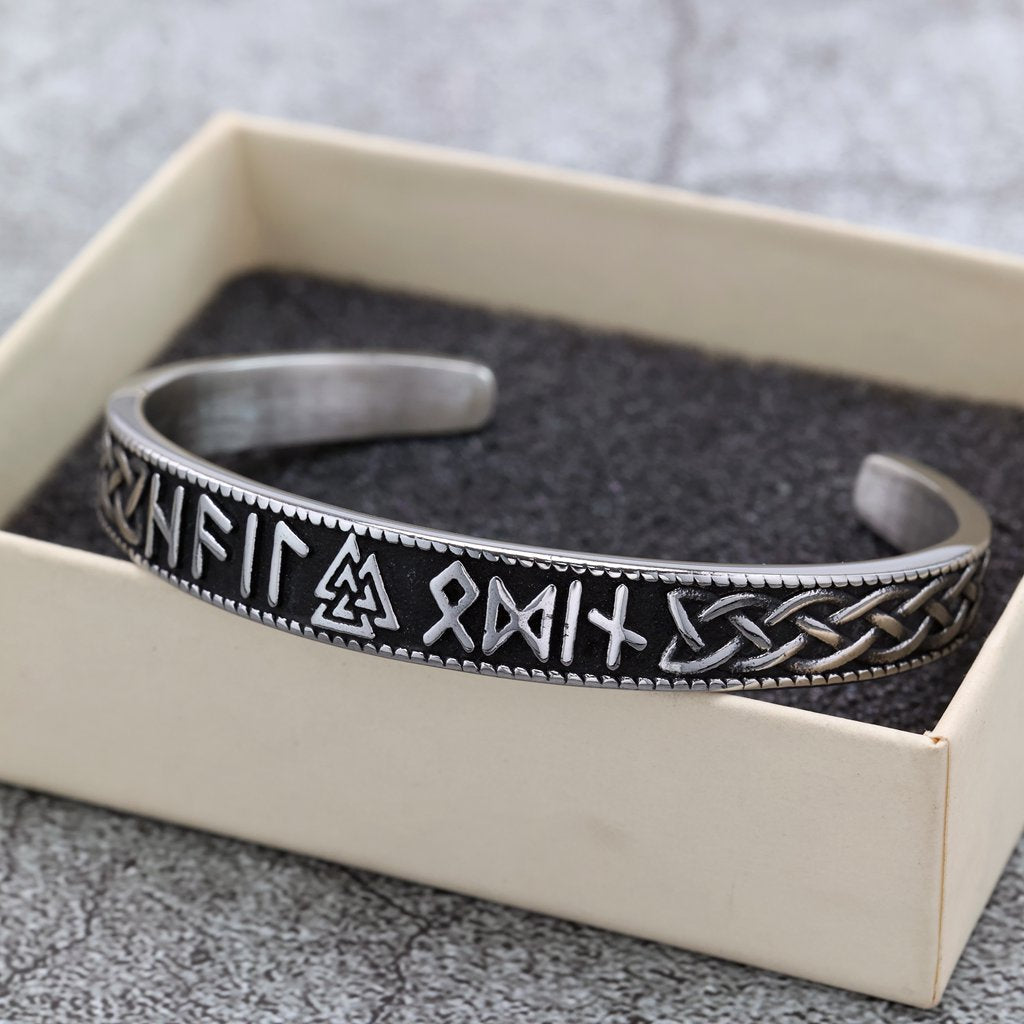 Nordic Retro Viking Rune Letter Open C Bracelet for Men, Vintage Stainless Steel Cuff Bangle
