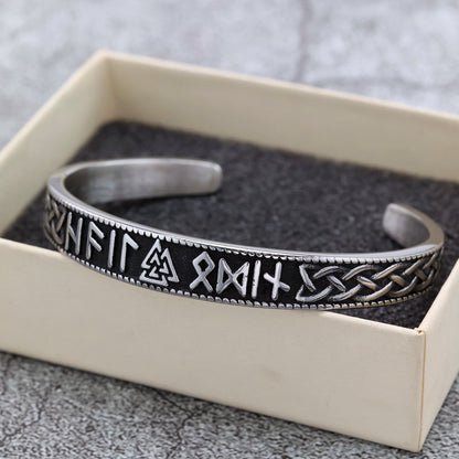 Nordic Retro Viking Rune Letter Open C Bracelet for Men, Vintage Stainless Steel Cuff Bangle