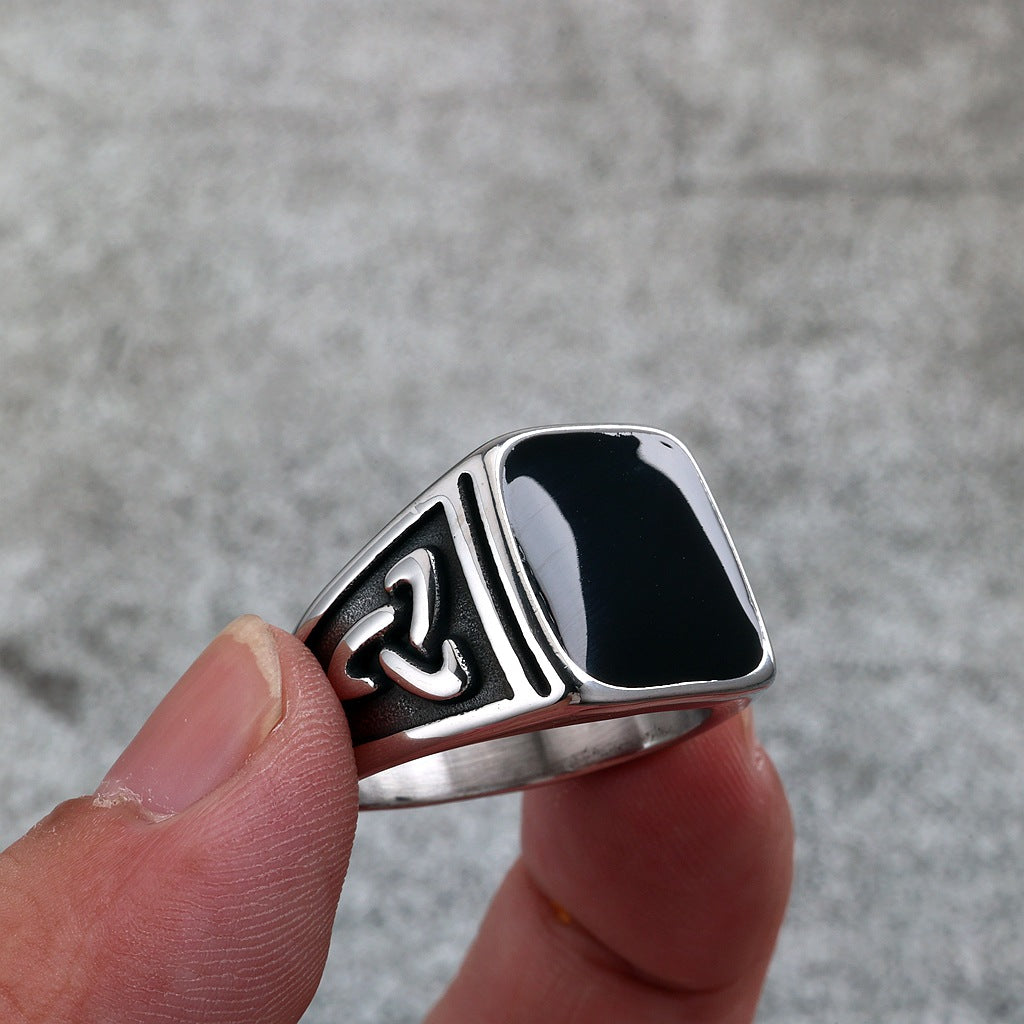 Vintage Solid Stainless Steel Viking Celtic Knot Resin Inlaid Ring for Men