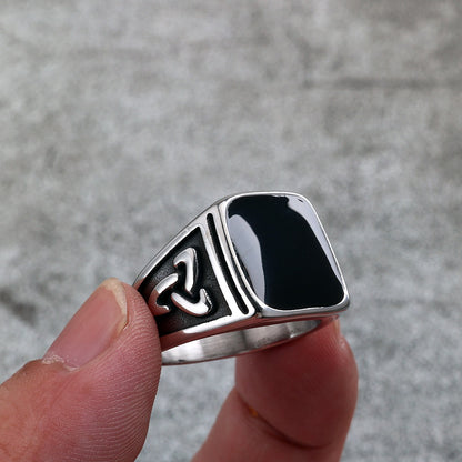 Vintage Solid Stainless Steel Viking Celtic Knot Resin Inlaid Ring for Men