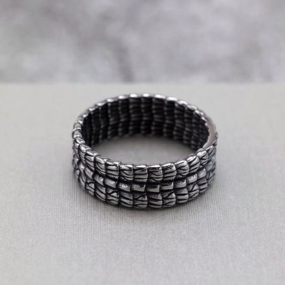 Vintage Solid Stainless Steel Slim Narrow Dragon Pattern Band Ring for Men
