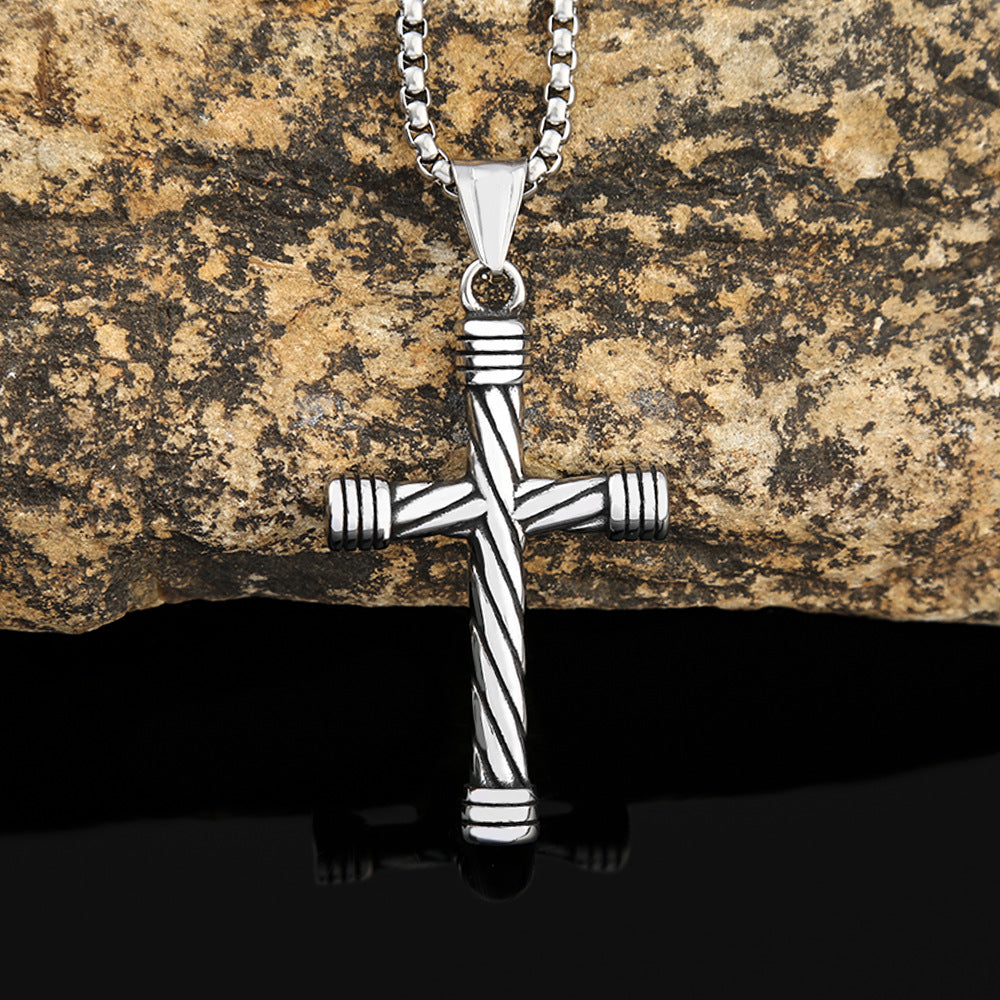 Men's Twisted Texture Cross Pendant Necklace