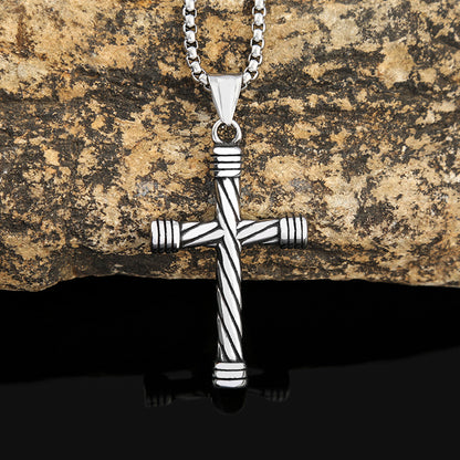 Men's Twisted Texture Cross Pendant Necklace