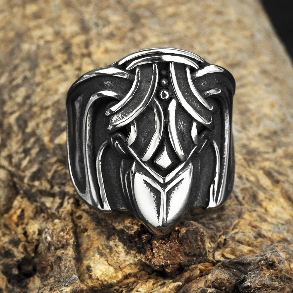 Vintage Solid Stainless Steel Norse Viking Raven Wide Band Ring for Men