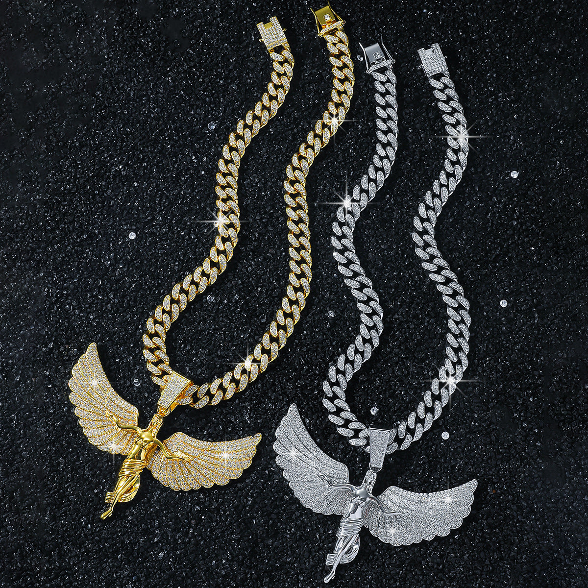 Hip-Hop Exaggerated Angel Wing Cuban Chain Pendant Necklace