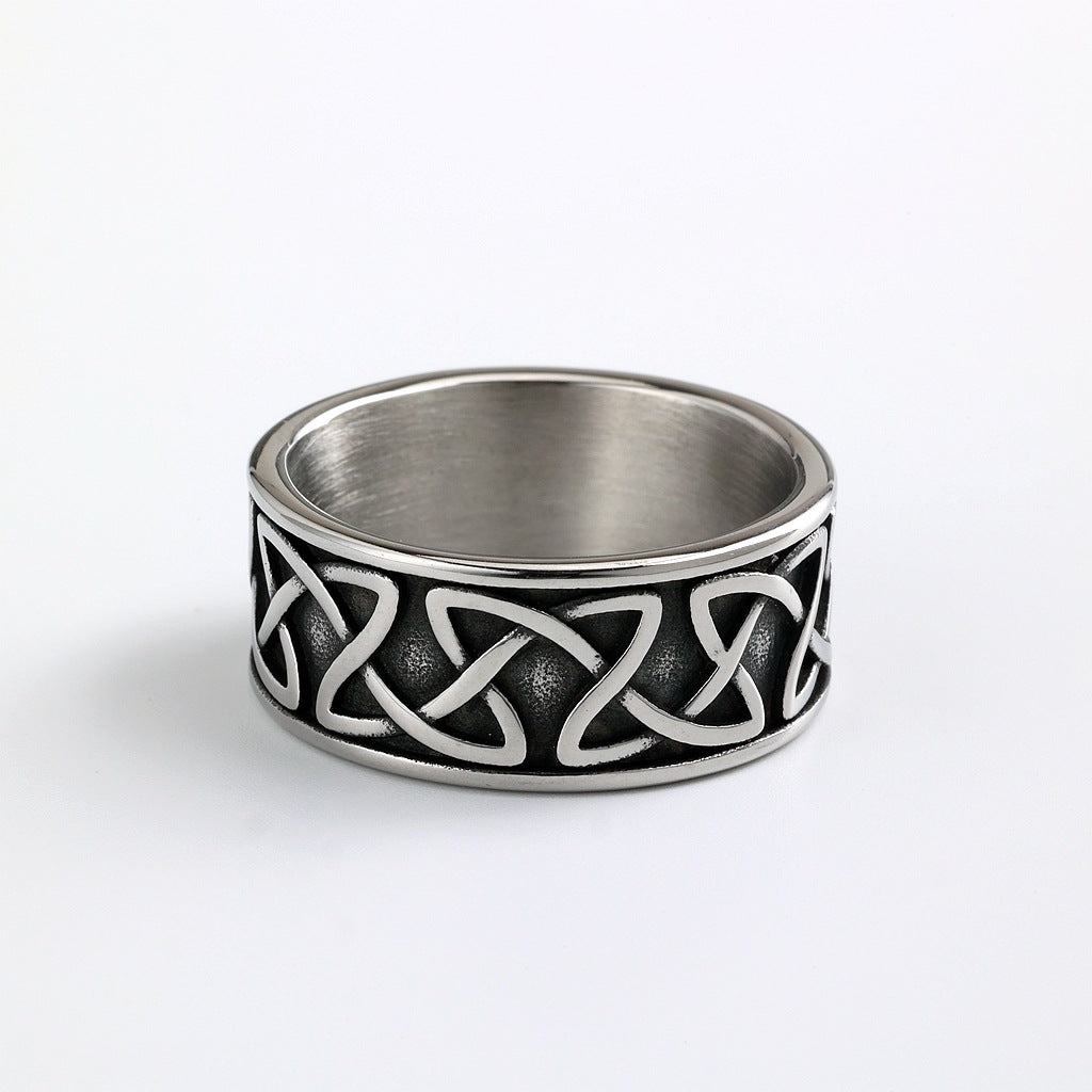 Vintage Solid Stainless Steel Celtic Triquetra Knot Wide Band Ring for Men