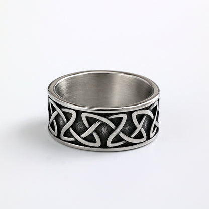 Vintage Solid Stainless Steel Celtic Triquetra Knot Wide Band Ring for Men