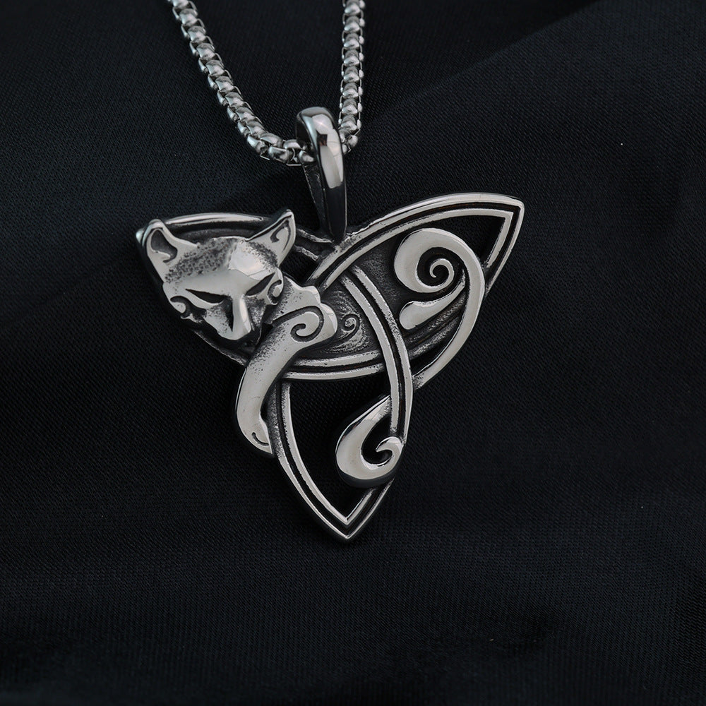 Vintage Stainless Steel Fox Pendant Necklace for Men