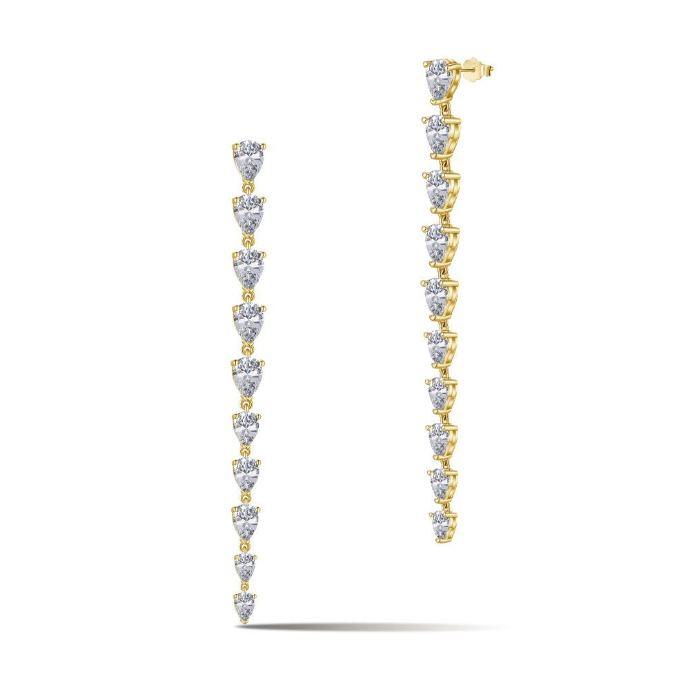 Women's Long Tassel Drop Earrings, Graduated Pear‑Shape Zirconia, S925 with 18K Gold Plating
