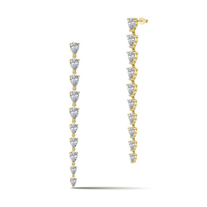 Women's Long Tassel Drop Earrings, Graduated Pear‑Shape Zirconia, S925 with 18K Gold Plating