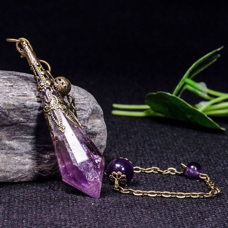 Vintage 12-Faceted Natural Amethyst Retro Healing Pendulum