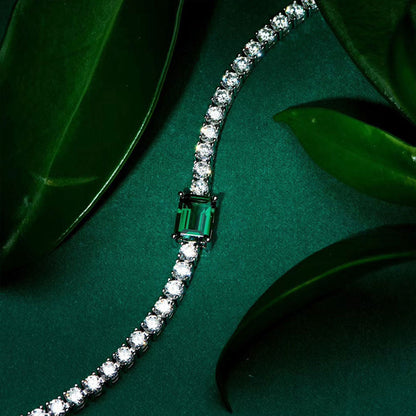 Women's White Gold Square Emerald Gem Tennis Bracelet