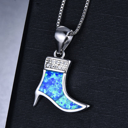 High-heeled shoes with  Opal necklace