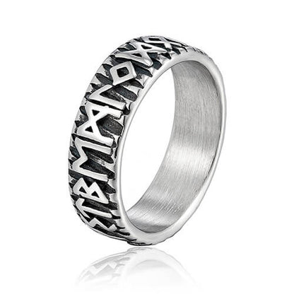 Vintage Solid Stainless Steel Norse Viking Full Rune Engraved Narrow Band Circle Ring for Men