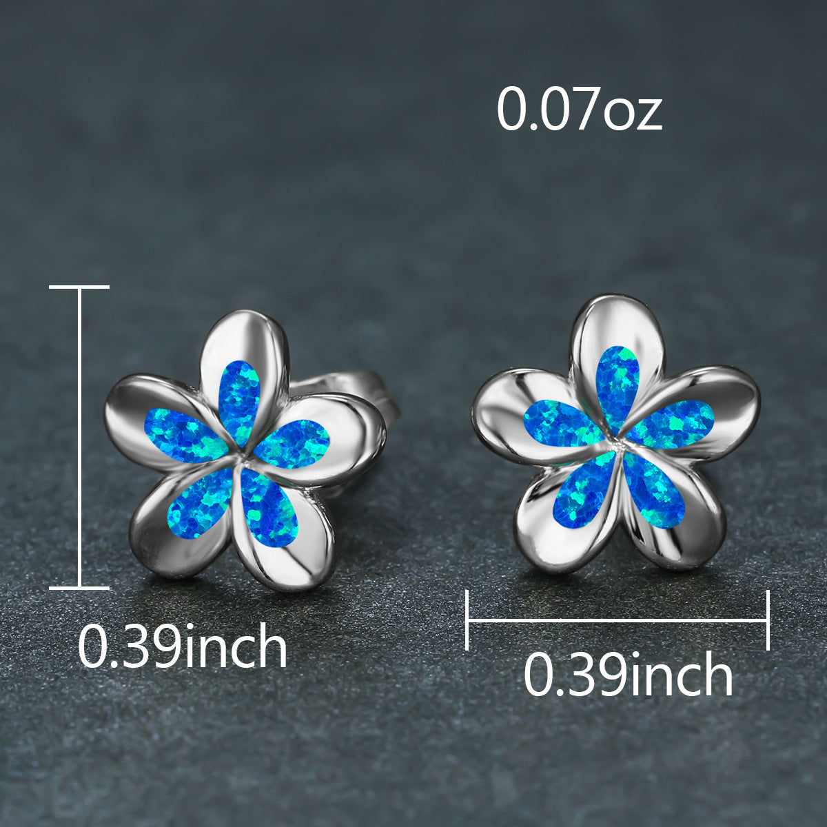 Women's 3D Five-Petal Flower Stud Earrings Inlaid With White & Blue Opal