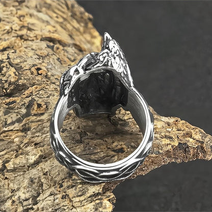 Vintage Antique Finish Stainless Steel Punk Viking Raven Head Ring for Men