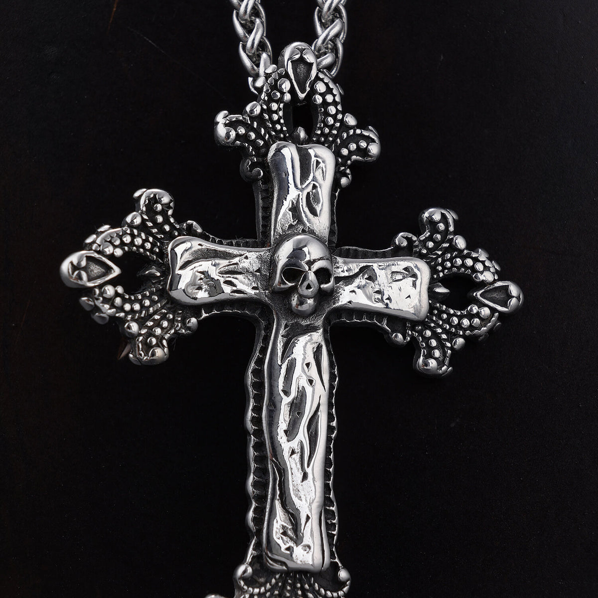 Men's Punk Style Skull Pattern Cross Pendant Necklace