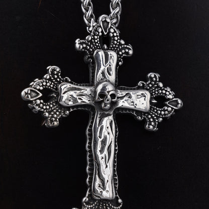 Men's Punk Style Skull Pattern Cross Pendant Necklace