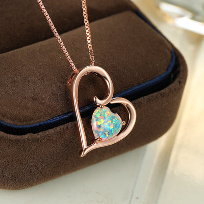 Hollowed-out design Opal Love Pendant Necklace