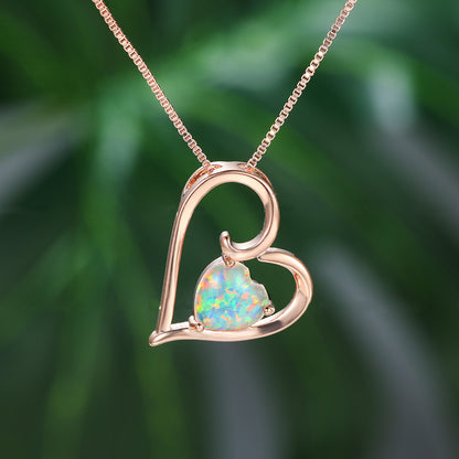 Hollowed-out design Opal Love Pendant Necklace