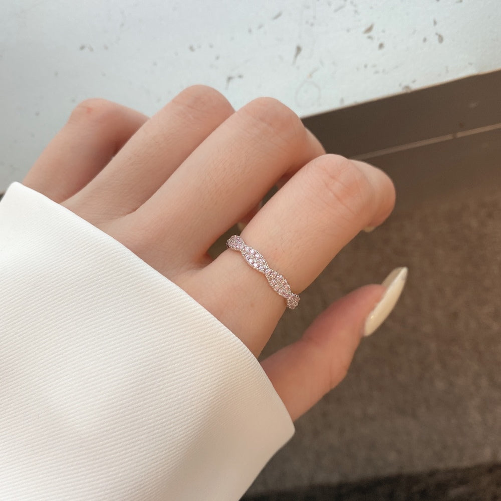 Women's Pink Round Zirconia Paved Fashion Wedding Ring, S925 with White Gold Plating