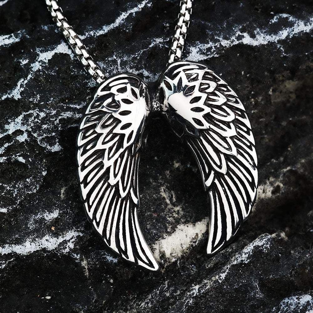 Men's Steel Angel Wings Pendant Necklace