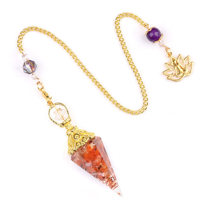 Crystal agate stone colorful crushed stone resin golden hexagonal pyramid spirit pendulum