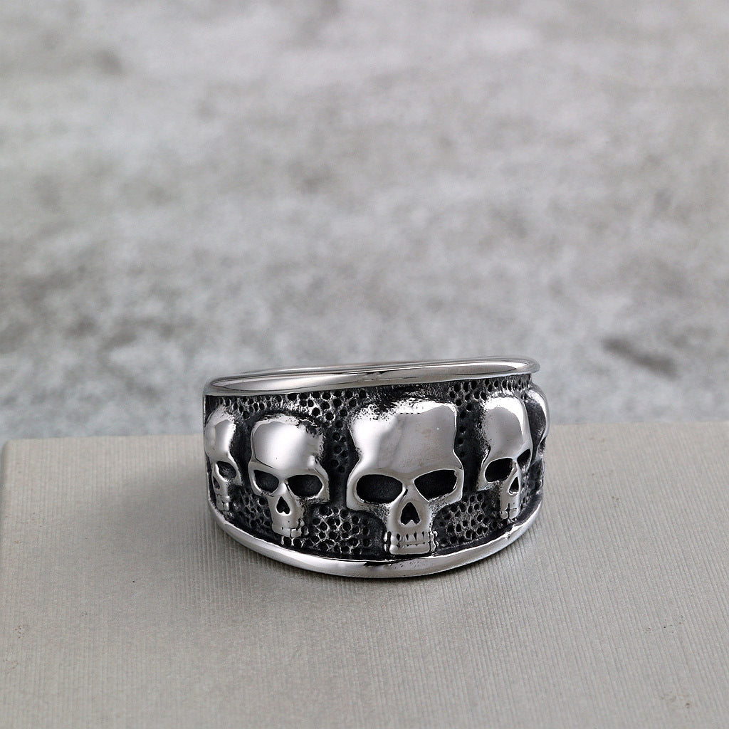 Vintage Solid Stainless Steel Gothic Skull Ring for Men