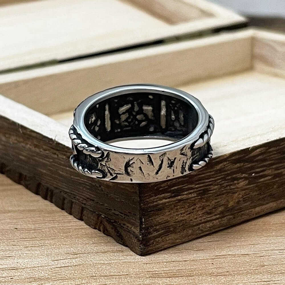 Vintage Solid Stainless Steel Viking Rune Round Ring for Men