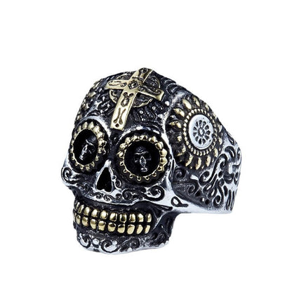 Men's Vintage Stainless Steel Carved Cross Ring
