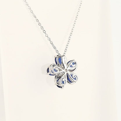 Women's Sterling Silver Five-leaf Clover Shape Pendant with Pear Brilliant Cut Sapphire