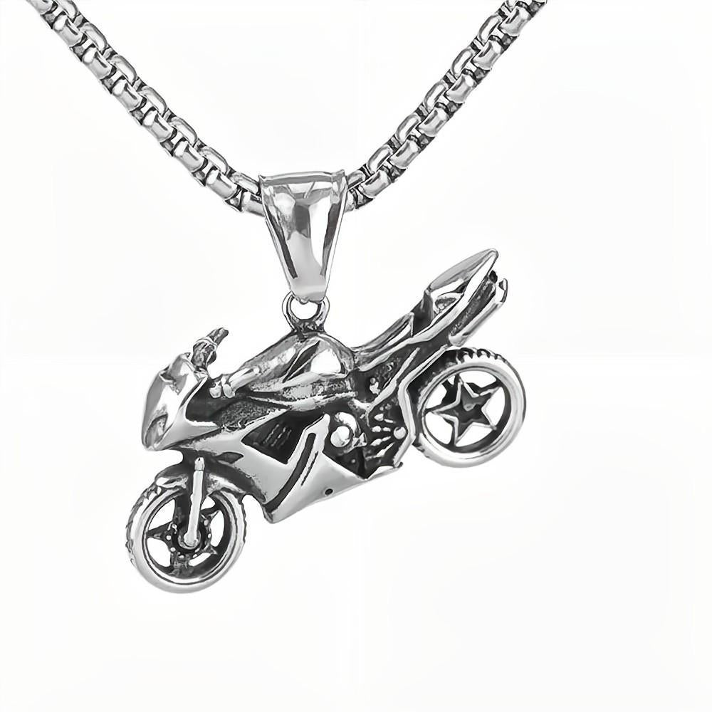 Vintage Stainless Steel Men's Motorcycle Pendant Necklace