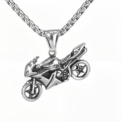 Vintage Stainless Steel Men's Motorcycle Pendant Necklace