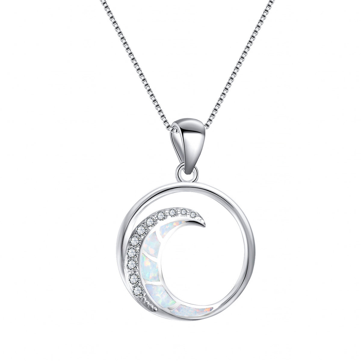 Moon-shaped flat circular pendant necklace