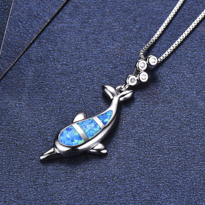 Blue Oboe Dolphin Pendant Necklace