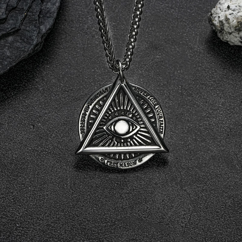 Men's Steel Vintage All Seeing Eye Triangle Round Pendant Necklace