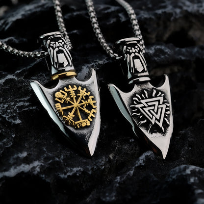 Vintage Stainless Steel Men's Viking Spear Head Pendant Necklace