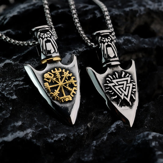 Vintage Stainless Steel Men's Viking Spear Head Pendant Necklace