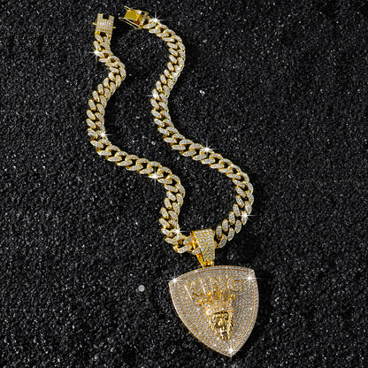 Hip-Hop Lion Head King Shield Cuban Chain Pendant Necklace
