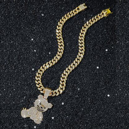 Hip-Hop Animal Bear Cuban Chain Pendant Necklace