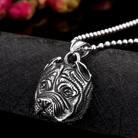 Men's Steel Pitbull Head Pendant Necklace