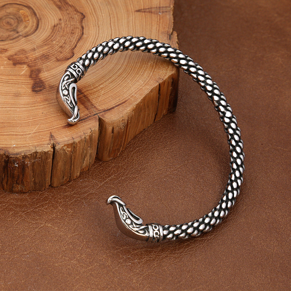 Fashion Versatile Personality Stainless Steel Men Bracelet, Retro Solid Open Cuff Wrist Jewelry