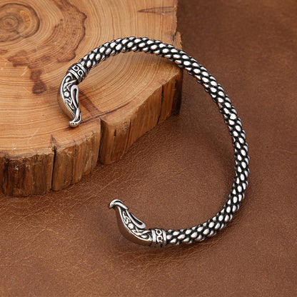 Fashion Versatile Personality Stainless Steel Men Bracelet, Retro Solid Open Cuff Wrist Jewelry