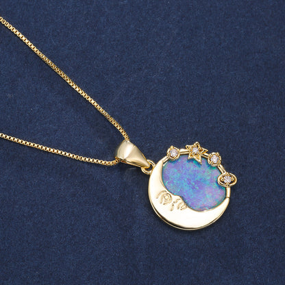 Opal Moon Round Necklace
