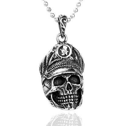 Men's Steel Hat Skull Pendant Necklace